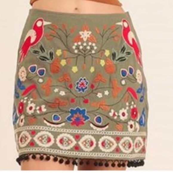 NWT Altar’d State olive green embroidered skirt - Picture 5 of 14